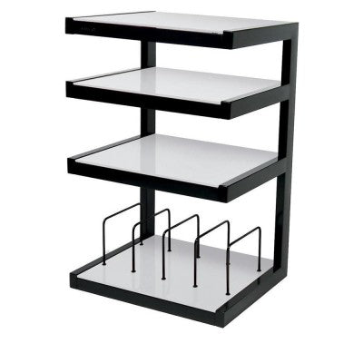 Norstone ESSE HiFi 4 shelf TV/ HI-FI Stand with vinyl records rack in Black/Frosted Finish ESSEVB