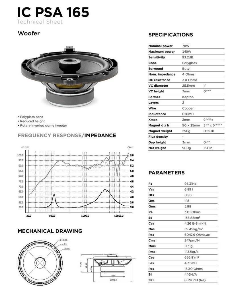Focal ICPSA165 Citroën, Vauxhall, Peugeot, Toyota Custom Fit 6.5" 165mm 2 Way Coaxial Speakers 280 Watts