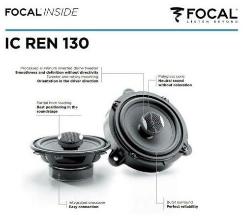Focal ICREN130 Dacia, and Renault Custom Fit 5.25" 130mm 2 Way Coaxial Speakers 240 Watts