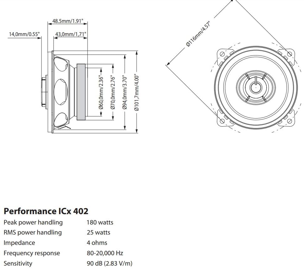 Blaupunkt ICX402 - 2-way Coaxial 100mm (4″) 90w speakers