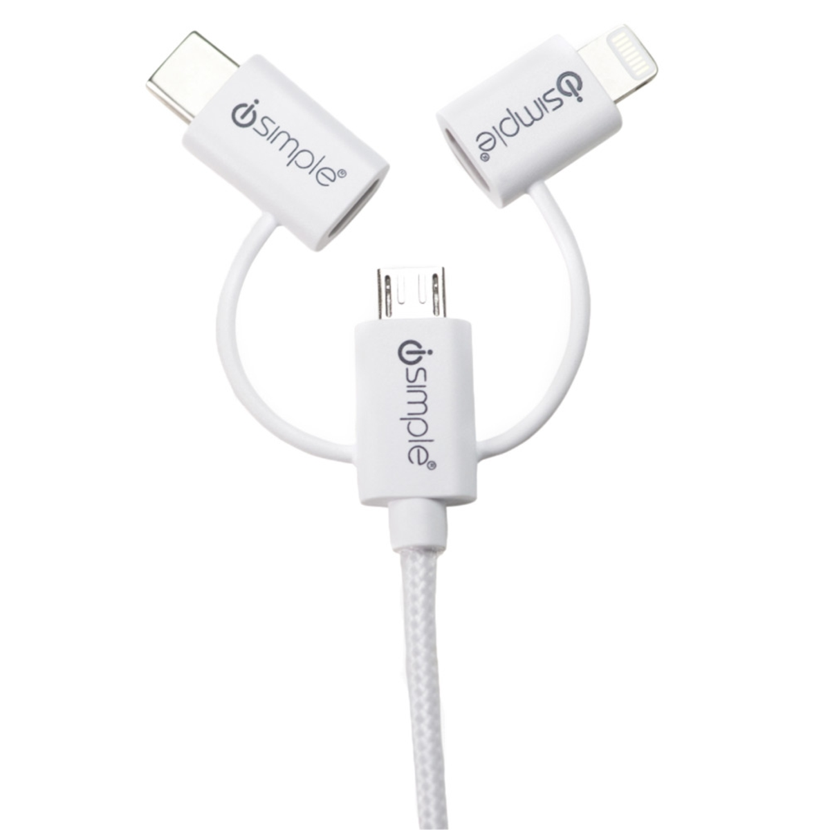 iSimple IS9406WH 3-in-1 Charge Sync Cable 3.3 ft