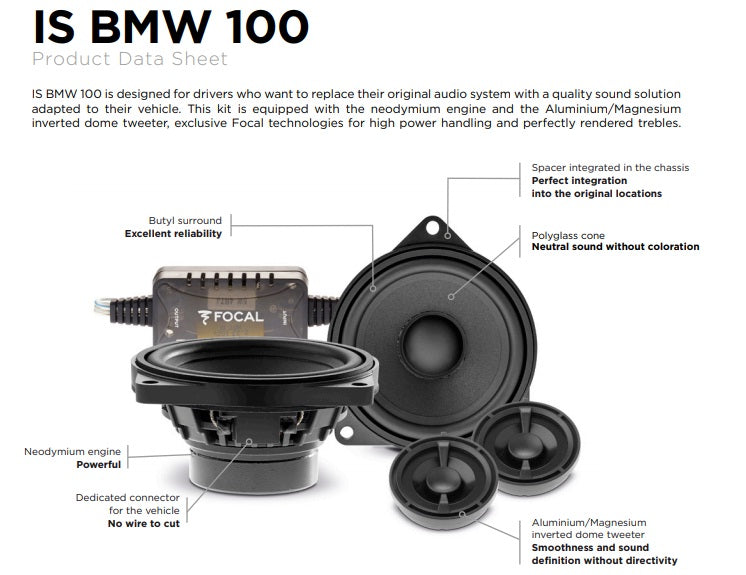 Focal ISBMW100-V2 Custom Fit 4" 100mm 2 Way Component Speaker System 80 Watts