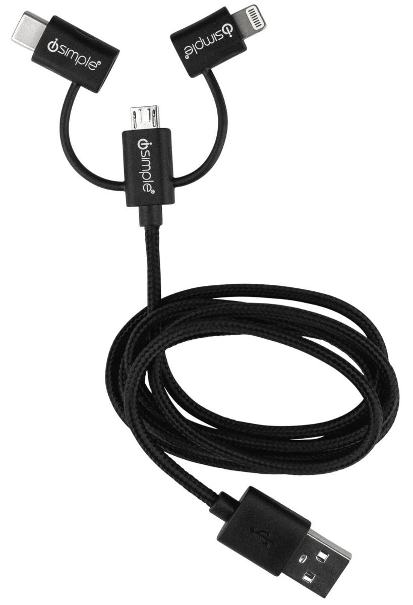 iSimple IS9406BK 3-in-1 Charge Sync Cable 3.3 ft
