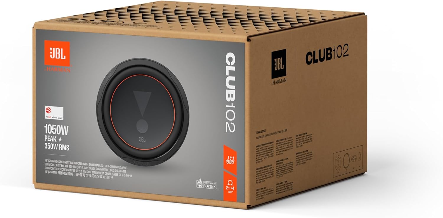 JBL CLUB 102 10” Car Subwoofer 1050W with Selectable 2 or 4 ohms impedance