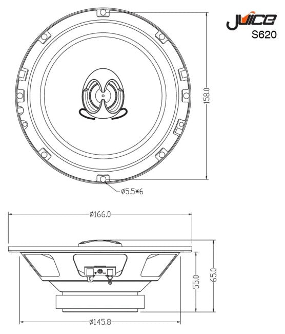Juice JS620 2-way 6.5" (165cm) Coaxial 300 Watts Speakers