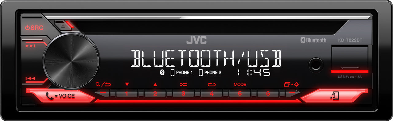 JVC KD-T822BT Bluetooth MP3/WMA/WAV/FLAC iPhone Android Stereo