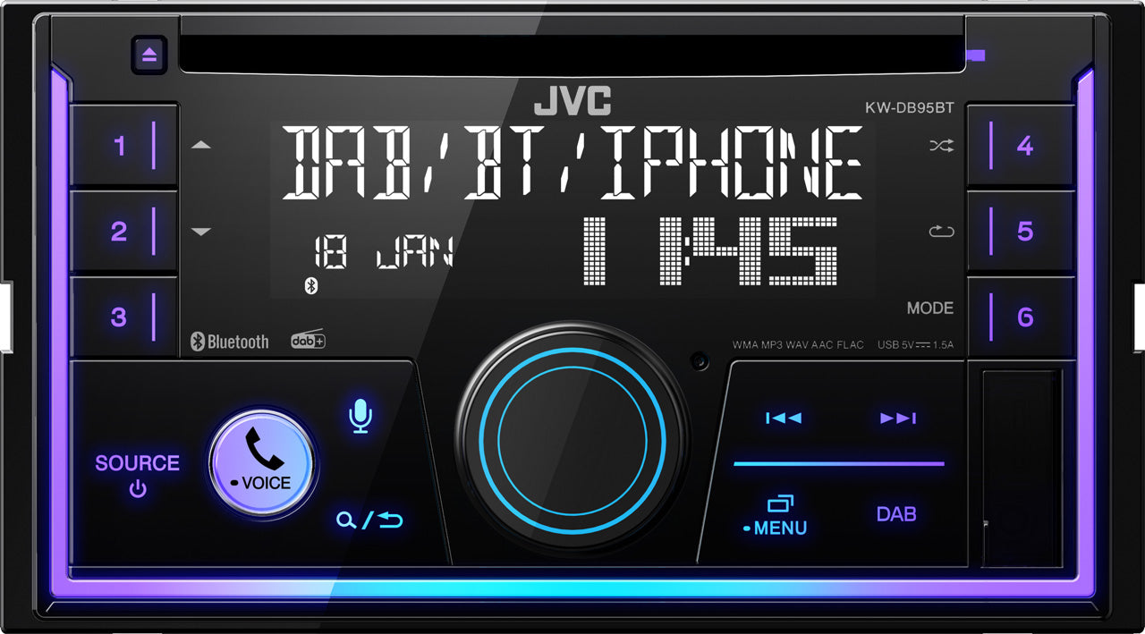 JVC KW-DB95BT Double DIN DAB CD/MP3/USB Variocolor AUX Bluetooth, Amazon Alexa,