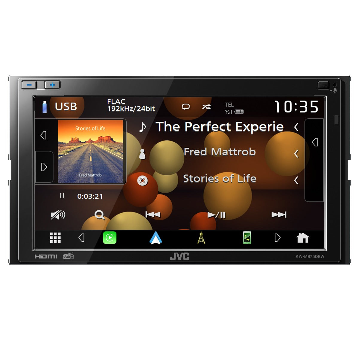 JVC KW-M875DBW Mechless 6.8" DAB Radio Bluetooth Apple CarPlay Android Short-body DAB Aerial