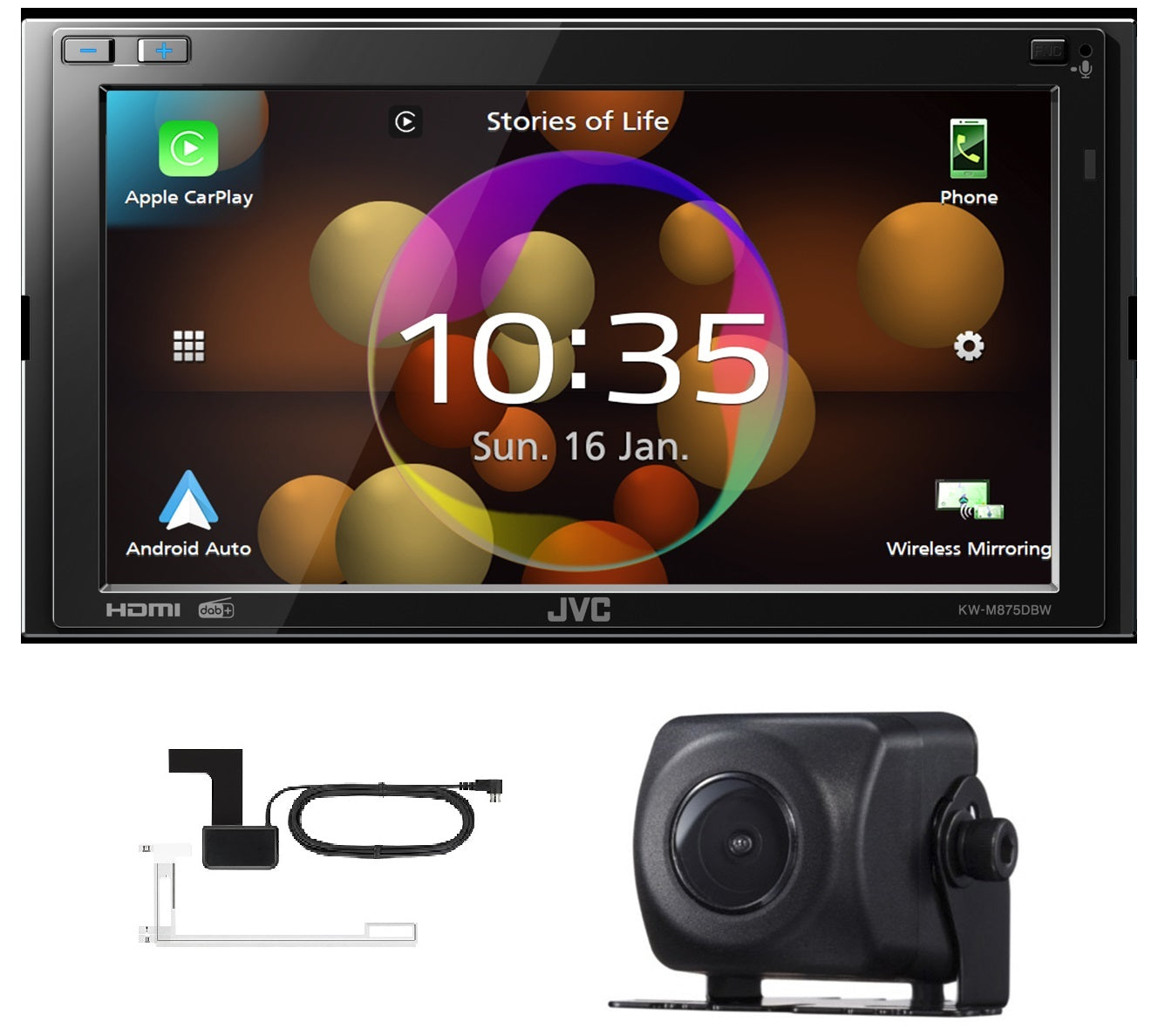 JVC KW-M875DBW Mechless 6.8" DAB Radio Bluetooth Apple CarPlay Android Short-body DAB Aerial