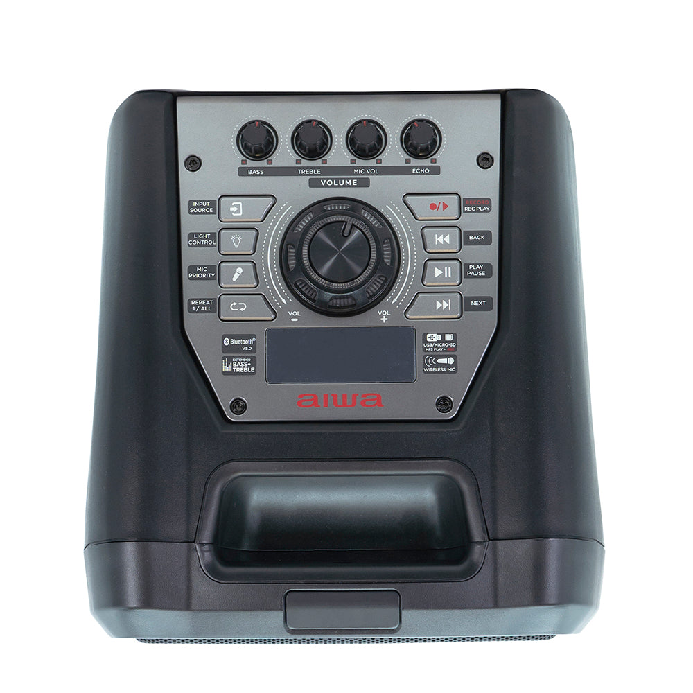 Aiwa KBTUS-400 Bluetooth Light Show Rechargeable Wired microphone input. Guitar input and Bass and treble volume control