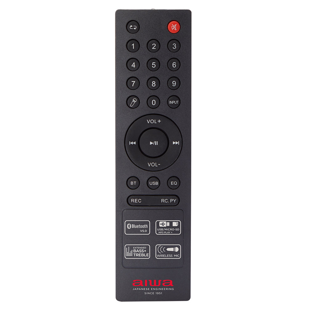 Aiwa KBTUS-400 Bluetooth Light Show Rechargeable Wired microphone input. Guitar input and Bass and treble volume control