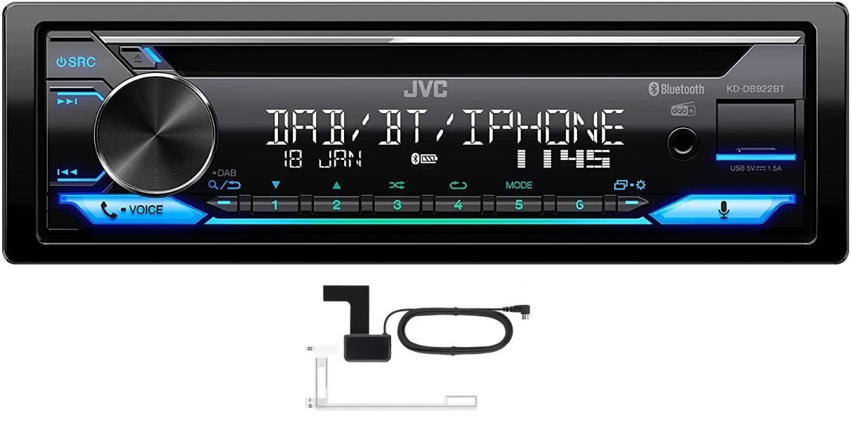 JVC KD-DB922BT Bluetooth DAB-Tuner MP3/WMA/WAV/FLAC iPhone Android illumination w/ DAB  Aerial