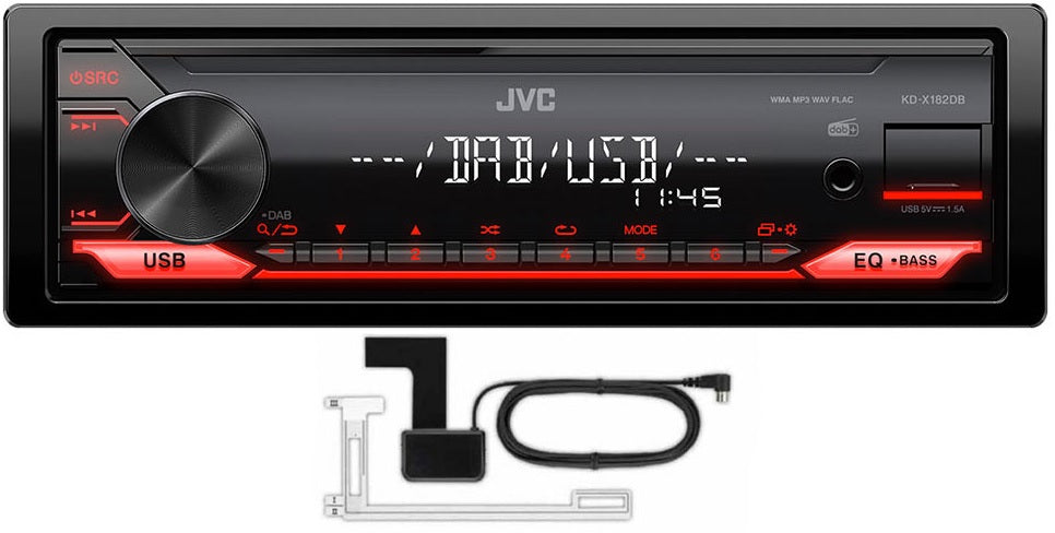 JVC KD-X182DB Digital Media Receiver featuring Digital Radio DAB+ / Front AUX & USB / DSP with DTA & 13-Band EQ DAB Aerial