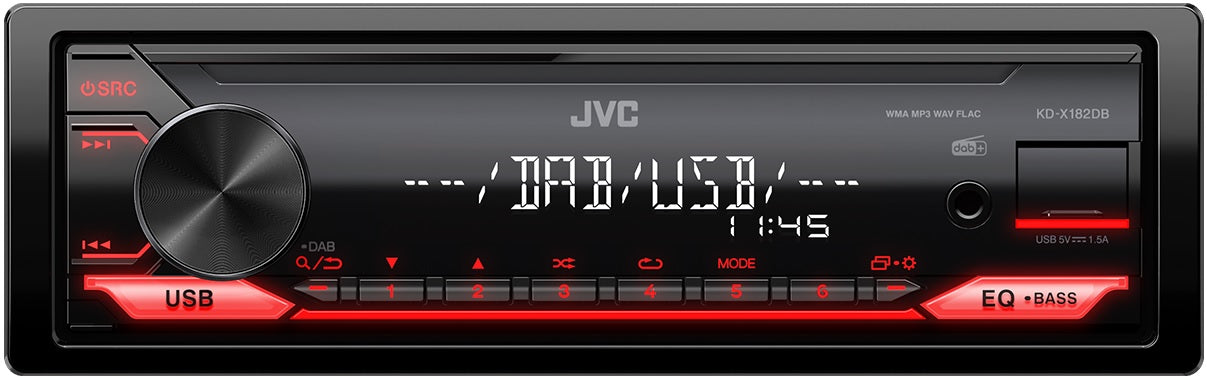 JVC KD-X182DB Digital Media Receiver featuring Digital Radio DAB+ / Front AUX & USB / DSP with DTA & 13-Band EQ