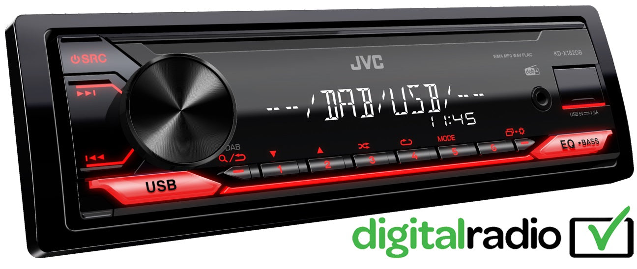 JVC KD-X182DB Digital Media Receiver featuring Digital Radio DAB+ / Front AUX & USB / DSP with DTA & 13-Band EQ