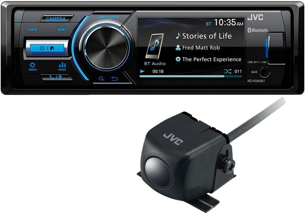 JVC KD-X560BT Digital Media Receiver with 3-inch Monitor, Bluetooth + KV-CM30 reverse-camera