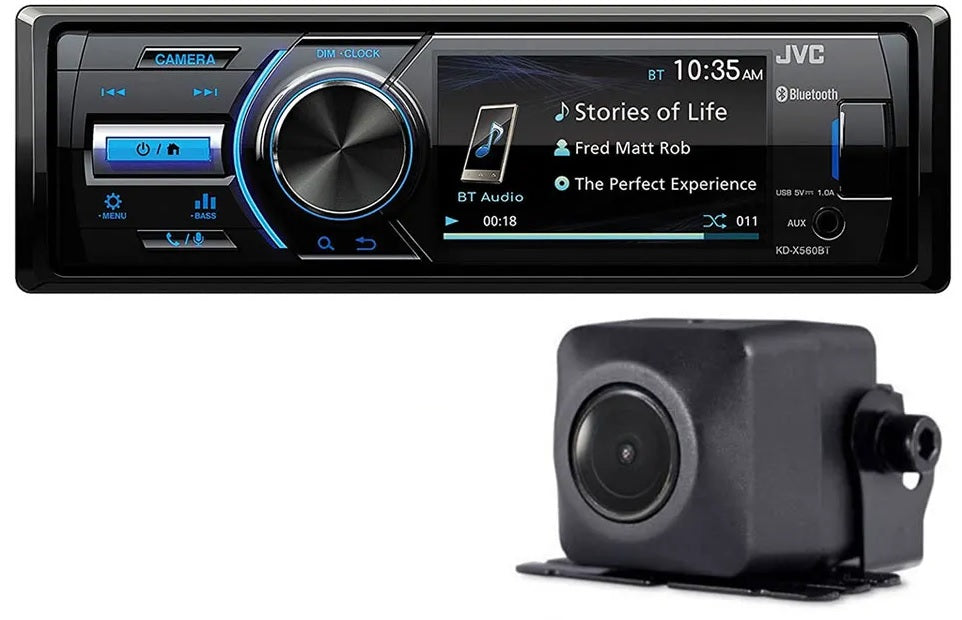 JVC KD-X560BT Digital Media Receiver with 3-inch Monitor, Bluetooth + Pioneer ND-BC9 Reverse Camera