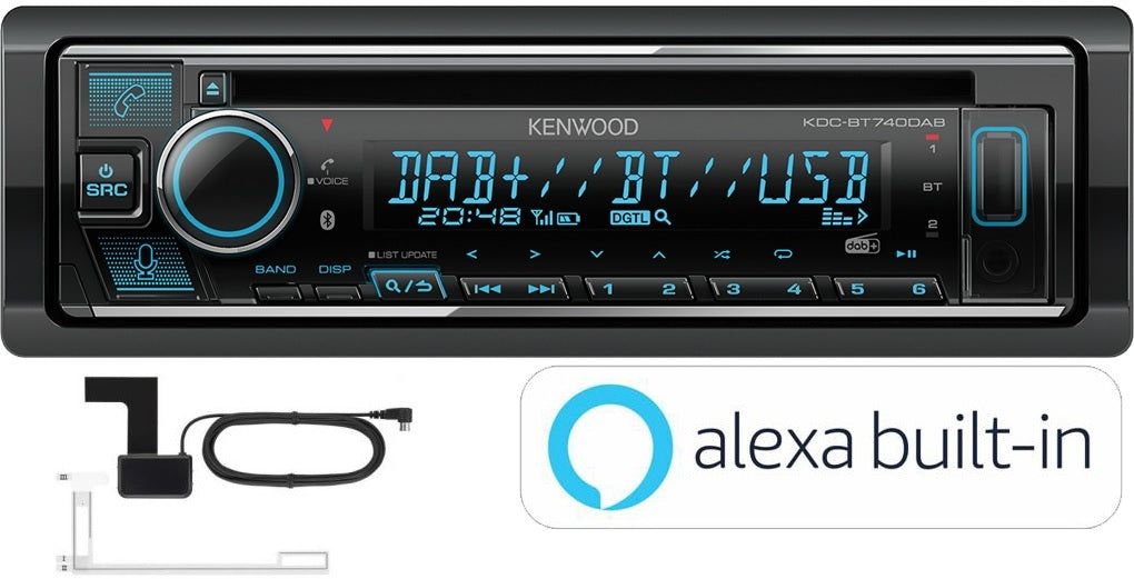 Kenwood KDC-BT740DAB DAB Radio/CD/MP3/WMA/AAC/FLAC Alexa iPhone Android Bluetooth with DAB AERIAL