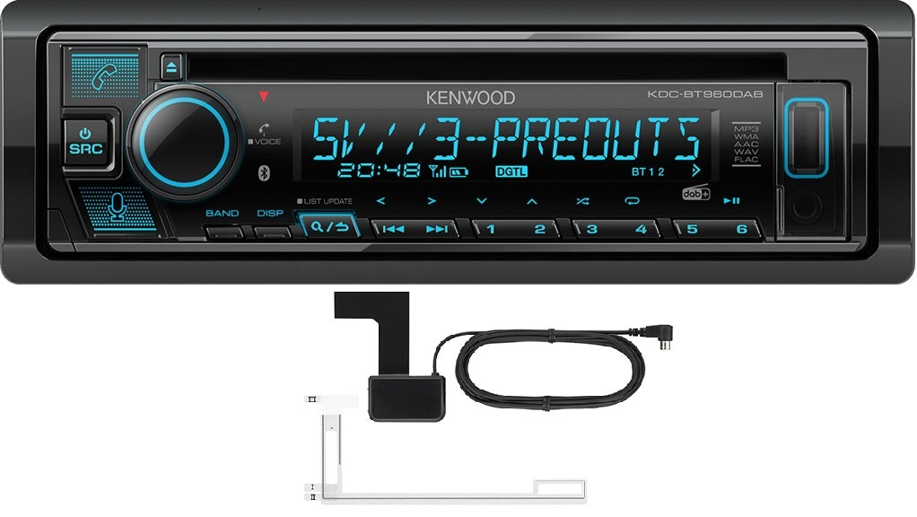 Kenwood KDC-BT960DAB CD/USB iPhone Android Ready, Bluetooth & DAB+ Digital Radio inc DAB Aerial
