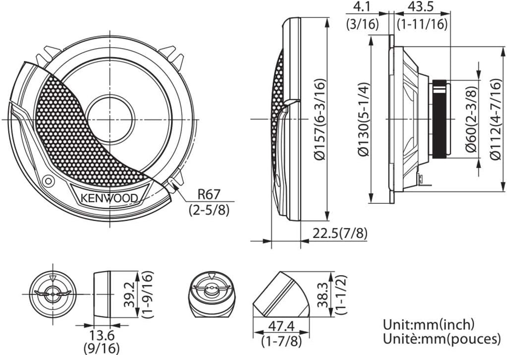Kenwood KFC-E130P 5.25" 13cm 250W 2 Way Component Car Audio Speakers