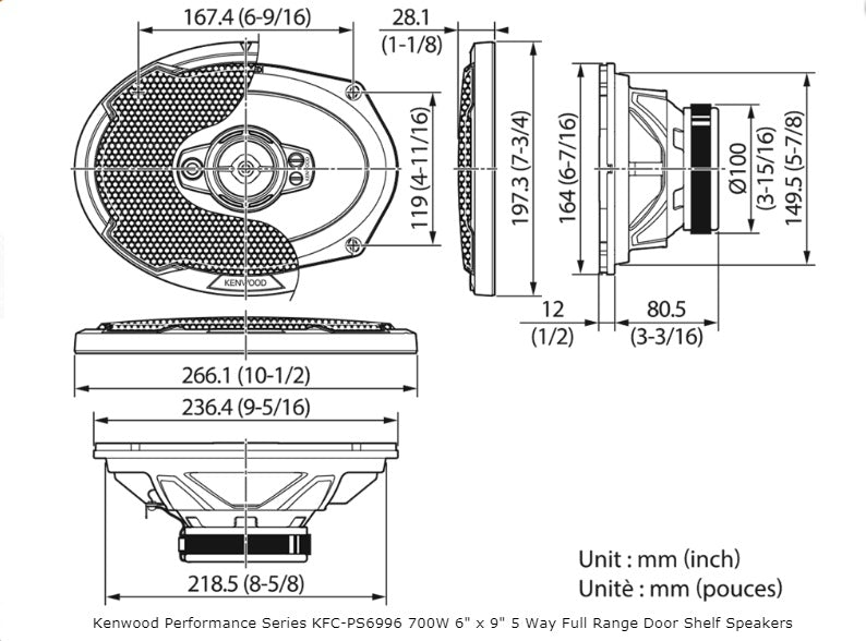 Kenwood KFC-PS6996 - 6"x9" 5-Way 650W Coaxial Shelf Speakers