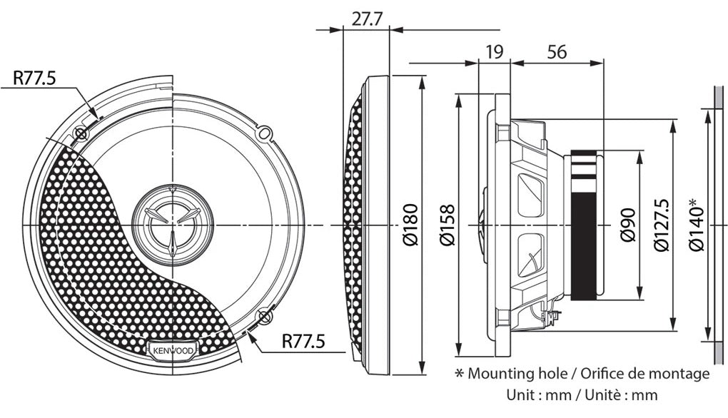 Kenwood KFC-X1741 6.5" 17cm 2-Way High Grade X-series Coaxial Speakers