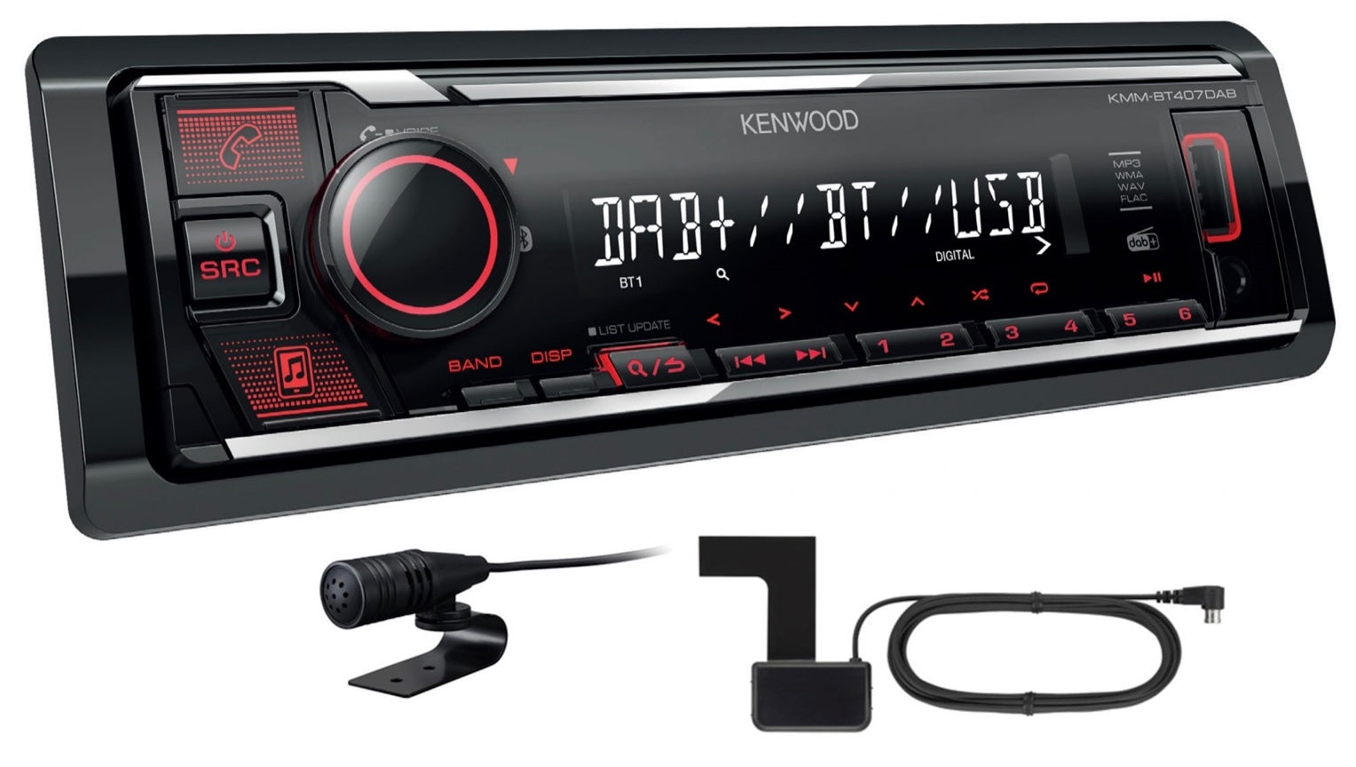 Kenwood KMM-BT407DAB Digital Media Receiver Bluetooth & Digital Radio DAB+ built-in DAB Antenna