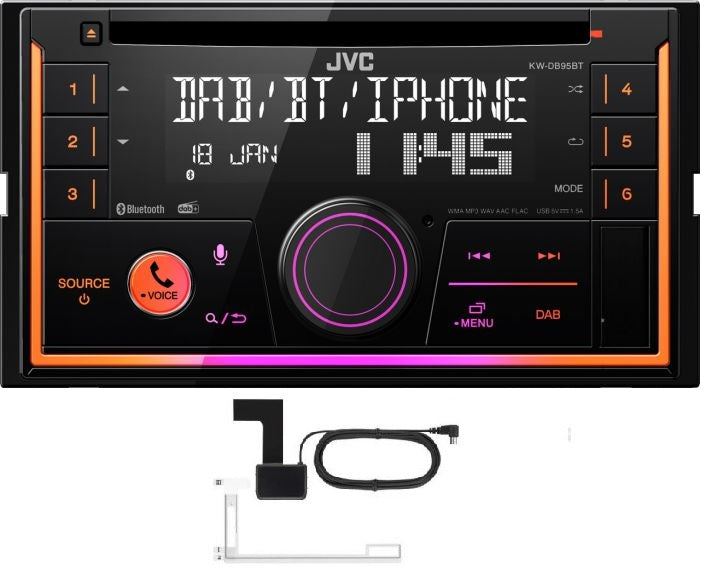 JVC KW-DB95BT Double DIN DAB CD/MP3/USB Variocolor AUX Bluetooth Amazon Alexa, w/DAB Aerial