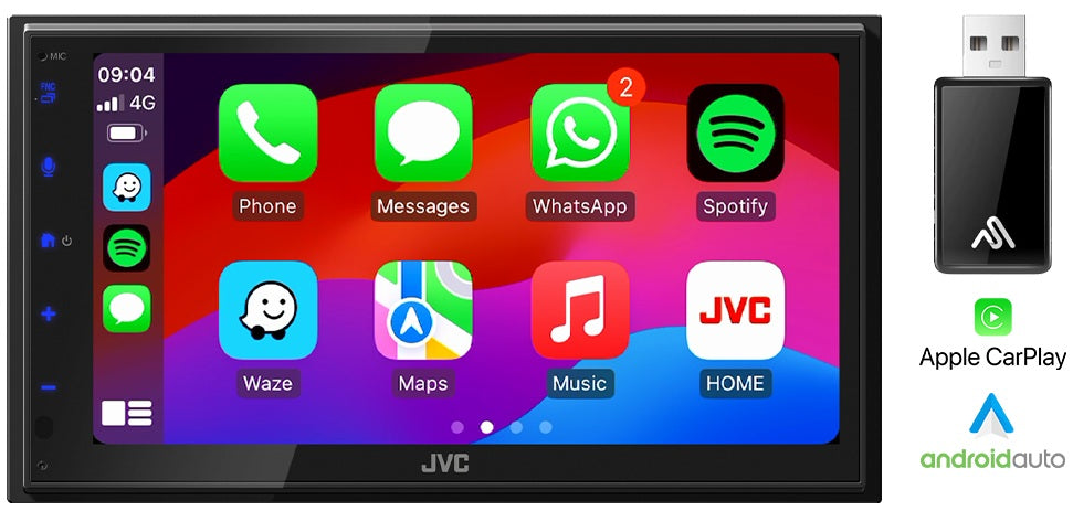 JVC KW-M593BT 6.8” Touchscreen Digital Media  CarPlay / Android Auto USB, Bluetooth Screen Mirroring  Wireless Adaptor