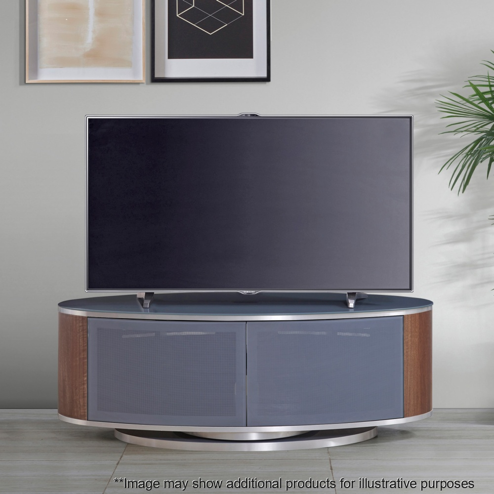 MDA Designs Luna Grey Walnut Slate Oval TV Cabinet
