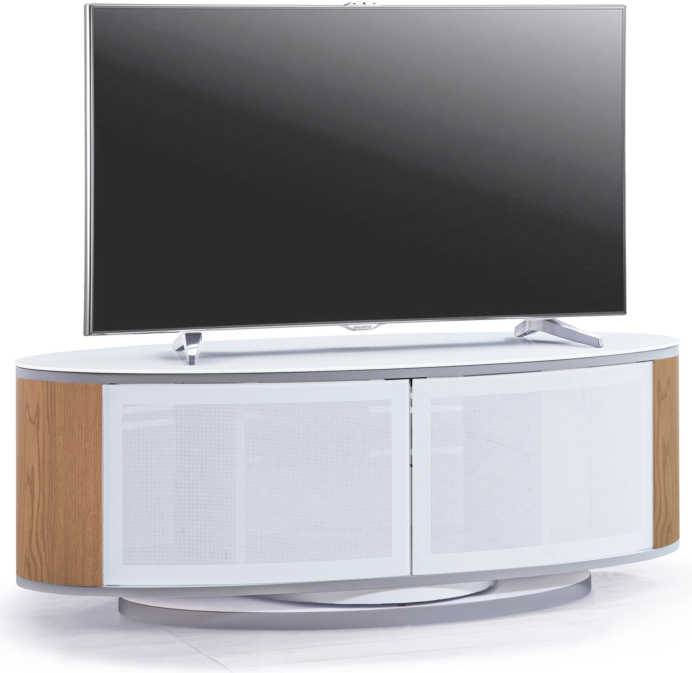 MDA Designs Luna White High Gloss Oak Oval TV Cabinet