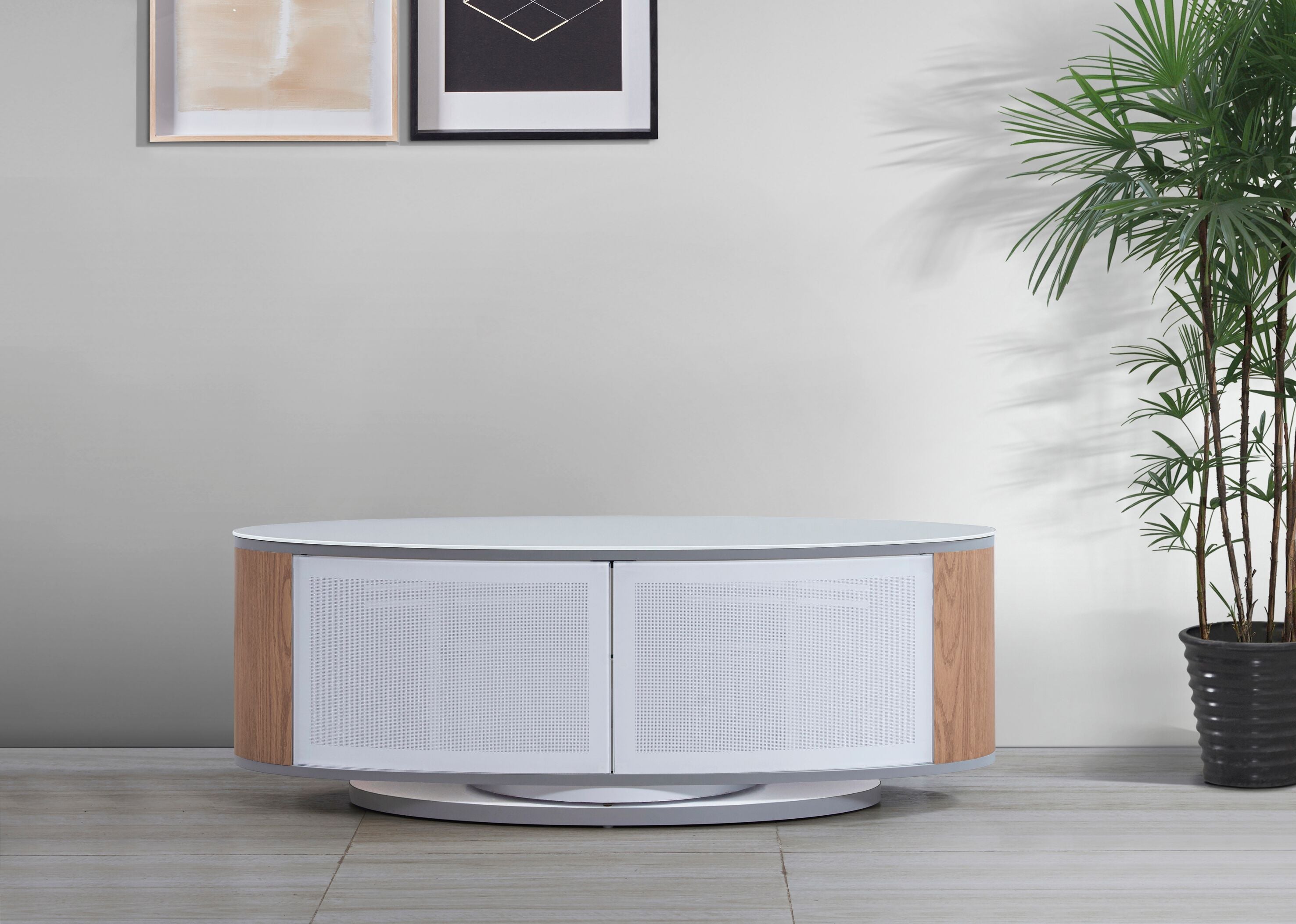 MDA Designs Luna White High Gloss Oak Oval TV Cabinet