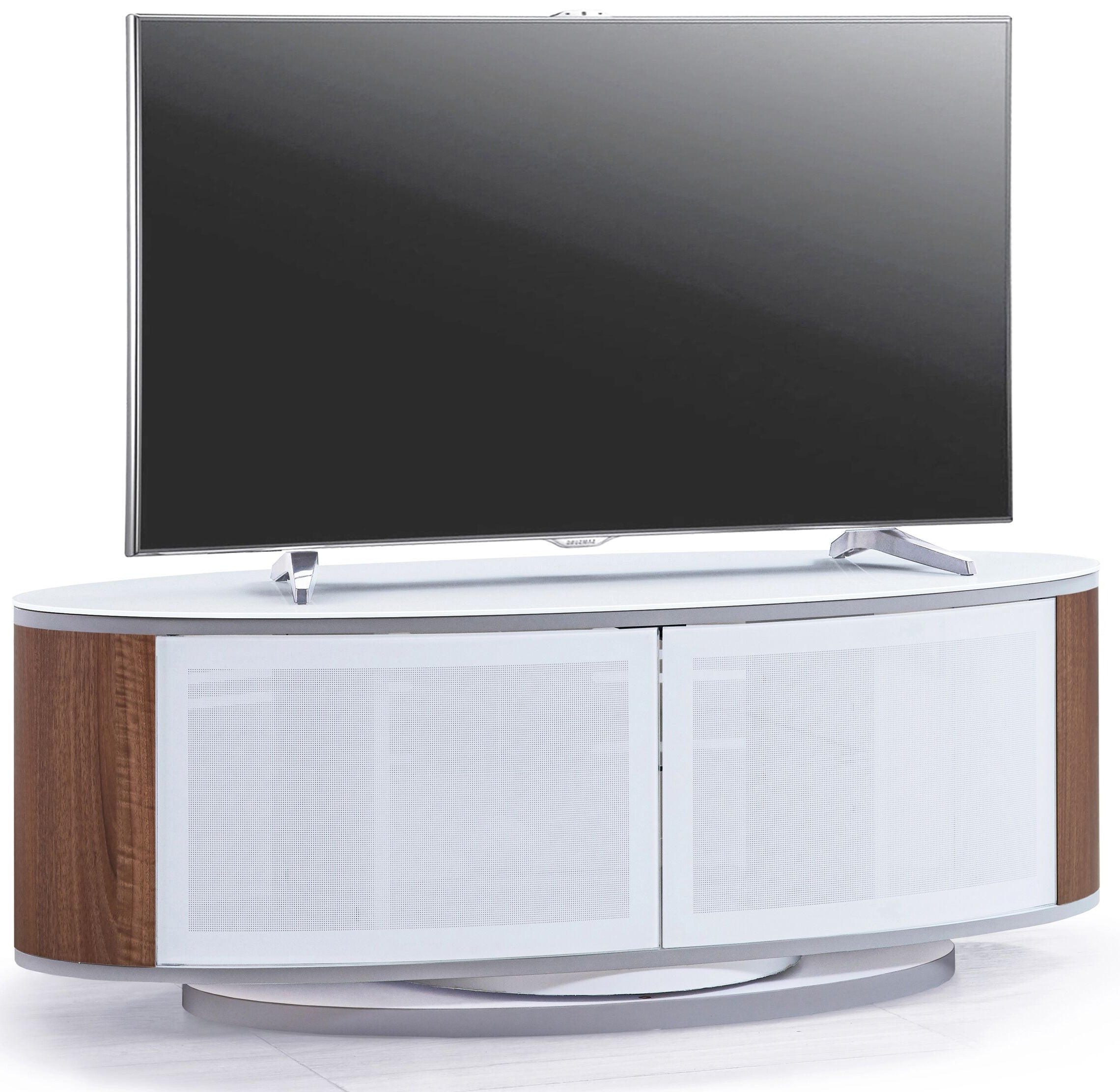 MDA Designs Luna White High Gloss Walnut Oval TV Cabinet