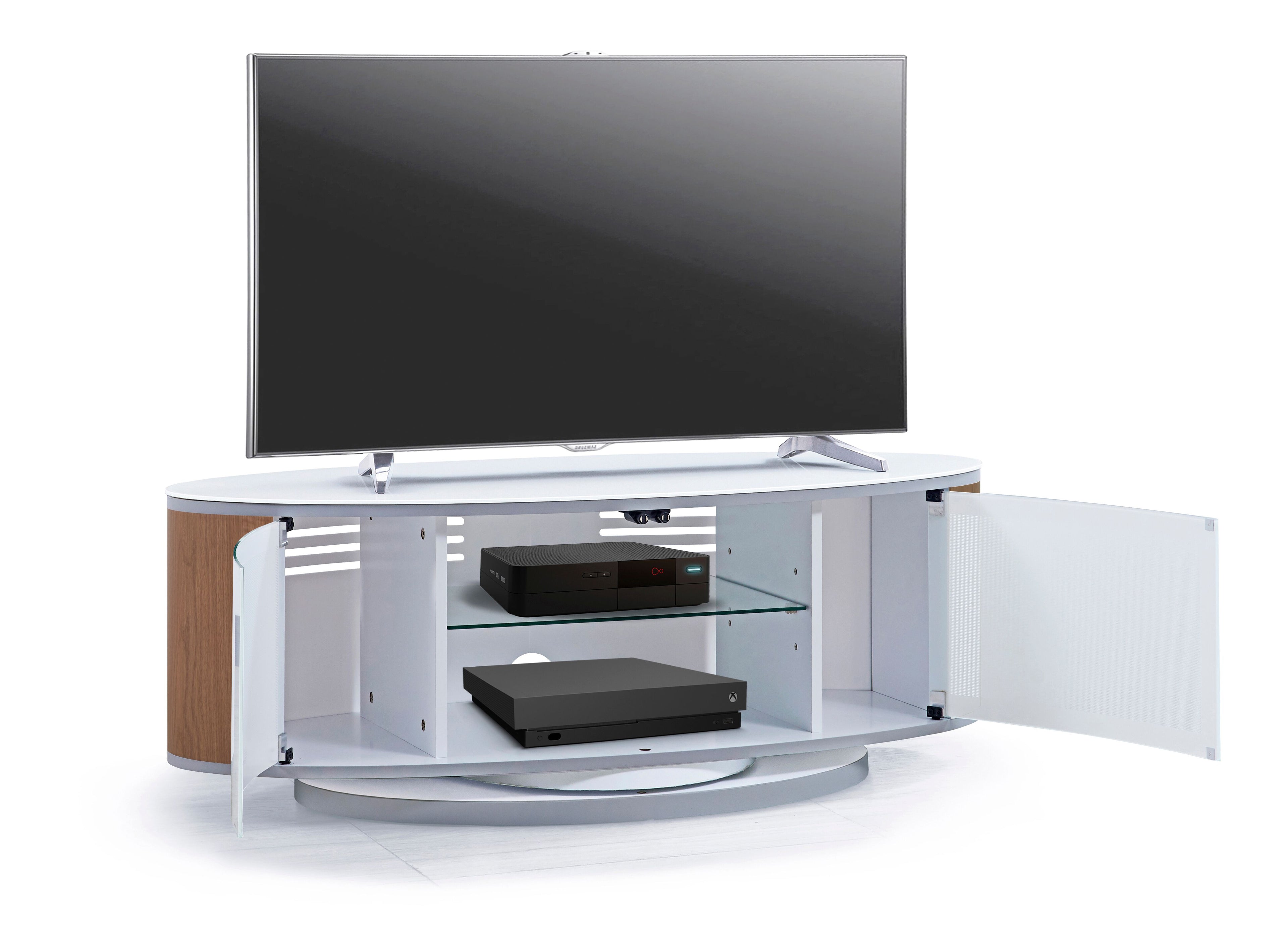 MDA Designs Luna White High Gloss Walnut Oval TV Cabinet