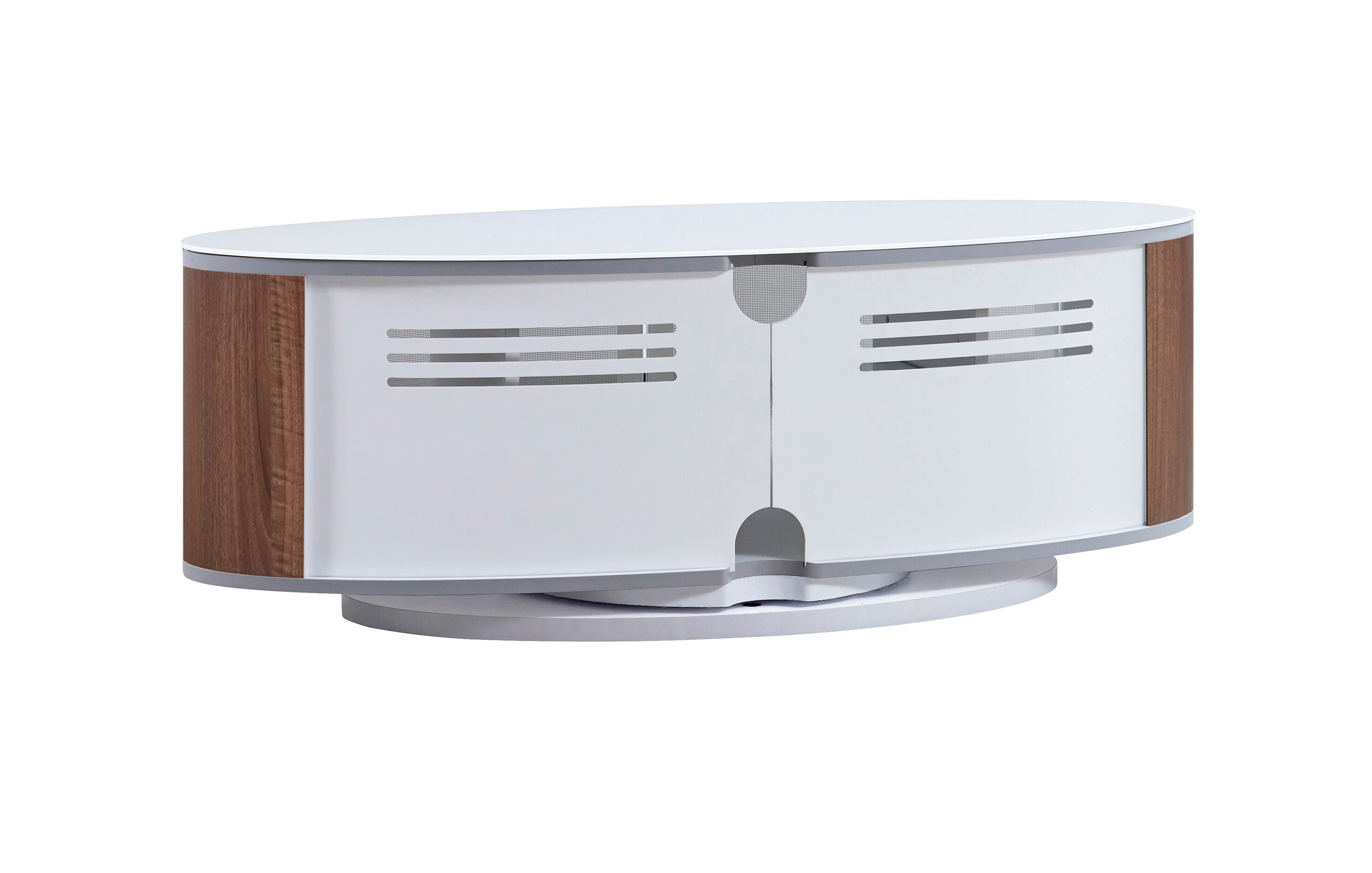 MDA Designs Luna White High Gloss Walnut Oval TV Cabinet