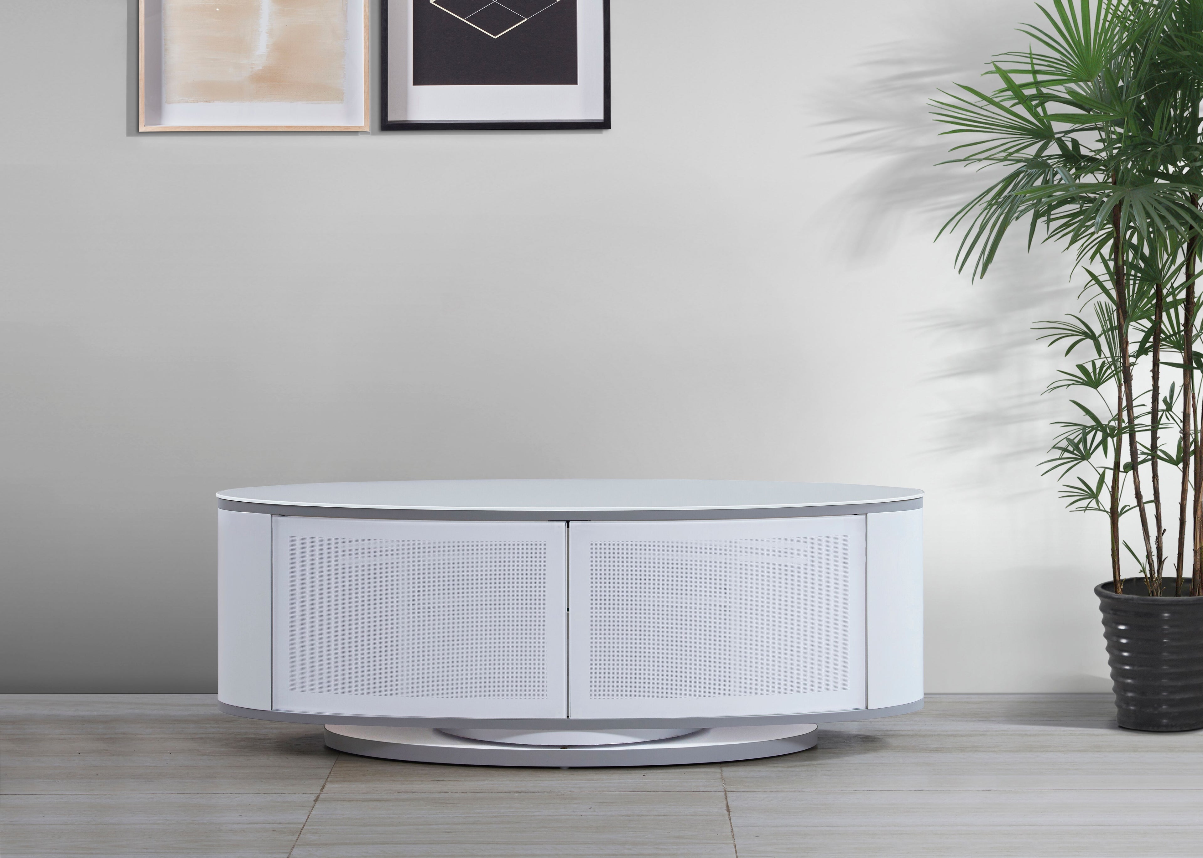MDA Designs Luna White High Gloss White Oval TV Cabinet