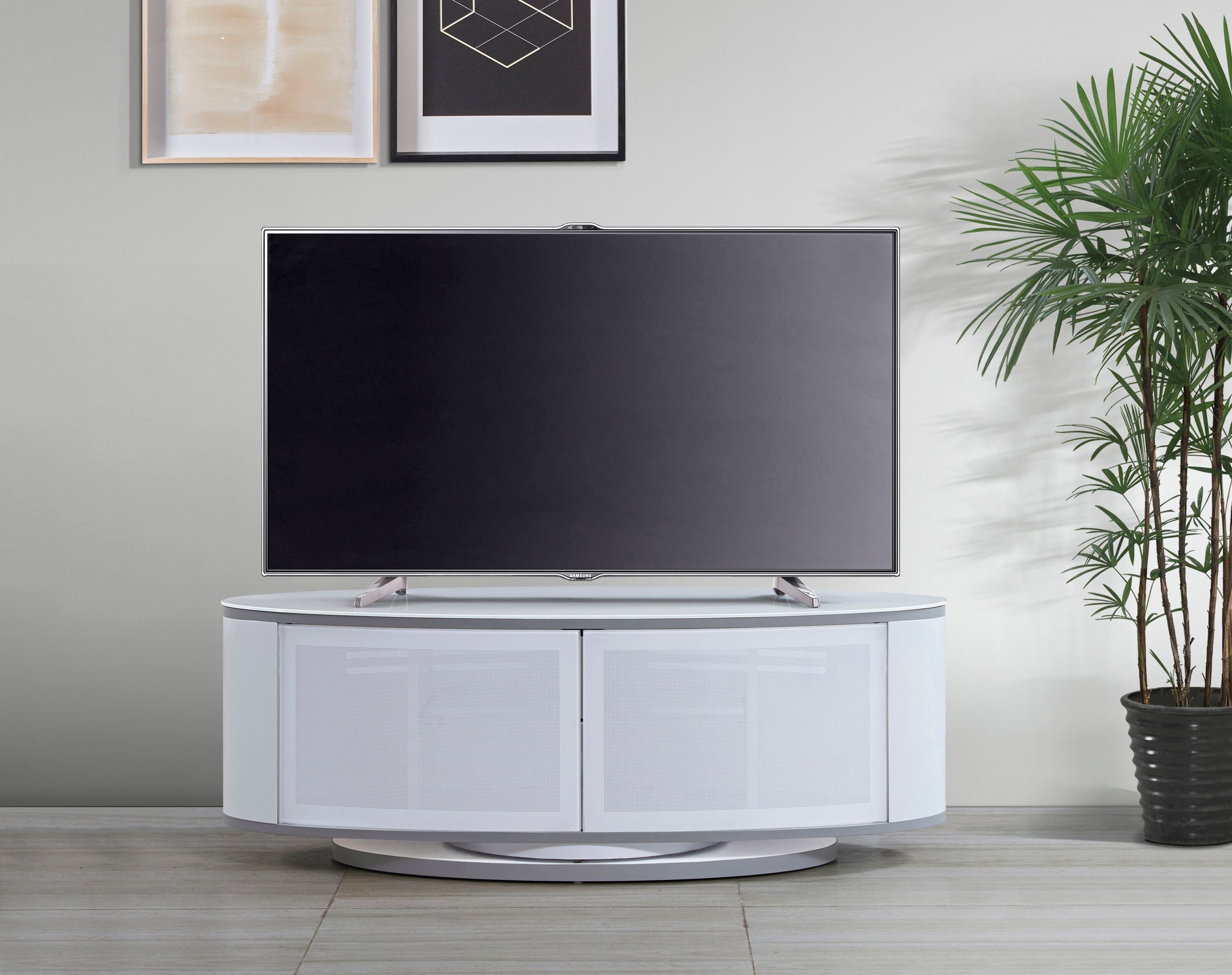 MDA Designs Luna White High Gloss White Oval TV Cabinet