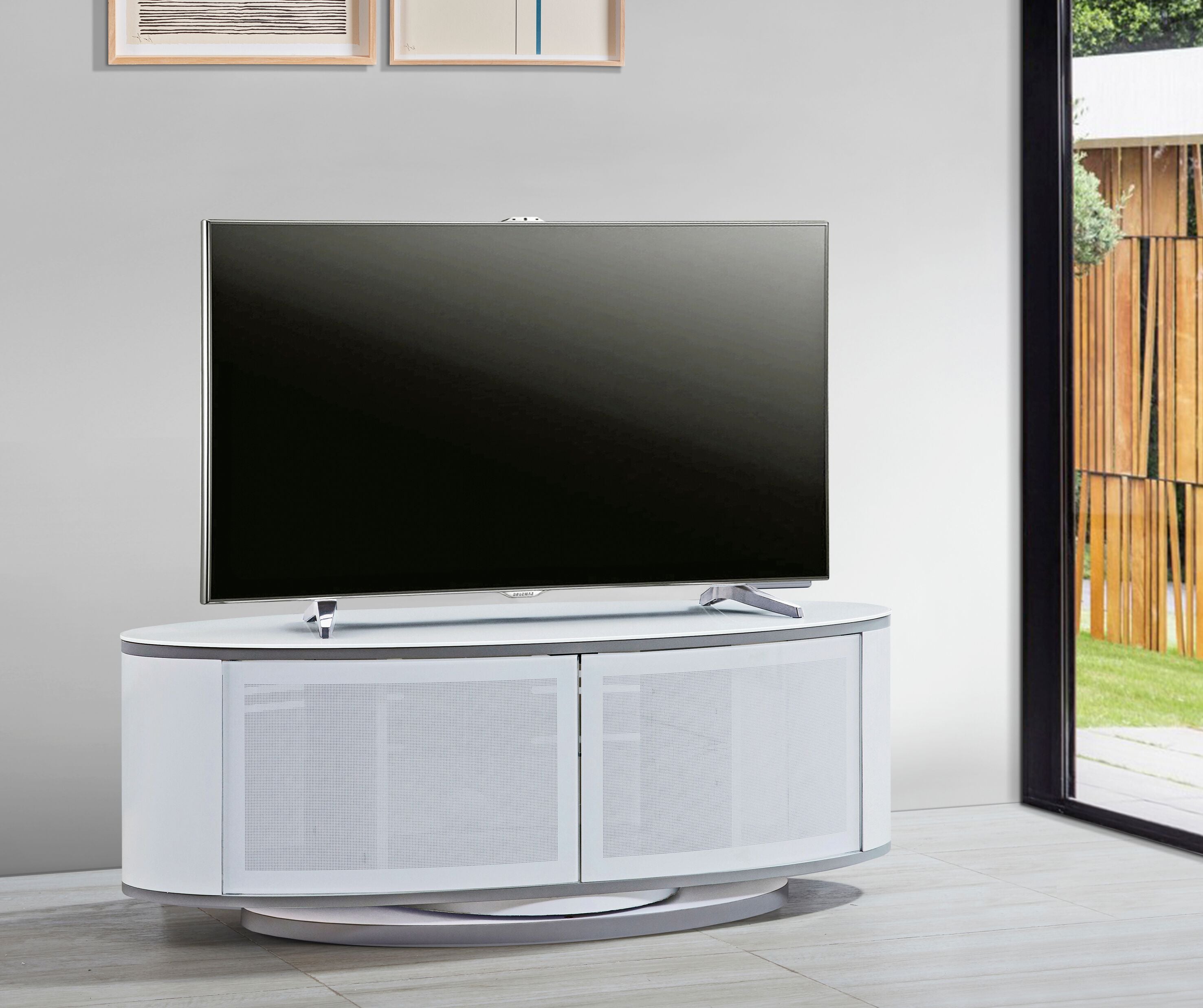 MDA Designs Luna White High Gloss White Oval TV Cabinet