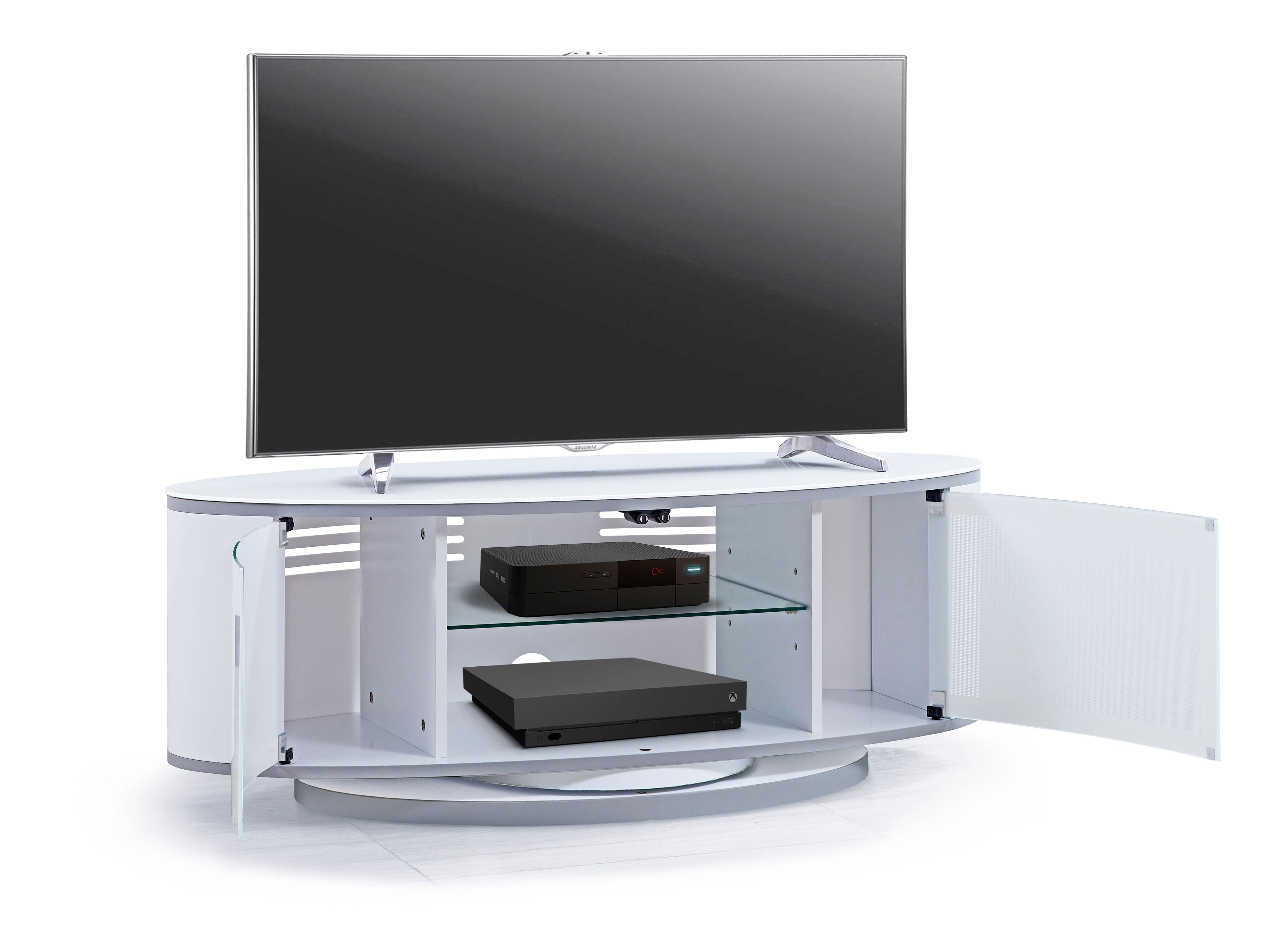 MDA Designs Luna White High Gloss White Oval TV Cabinet