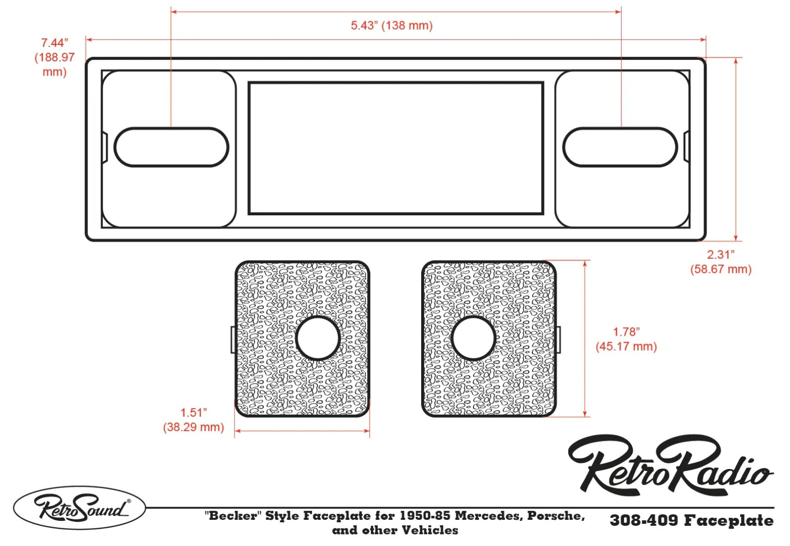 RetroSound M1B-308-409-39-78 Motor 1 Bluetooth Radio Black Pebbled Chrome