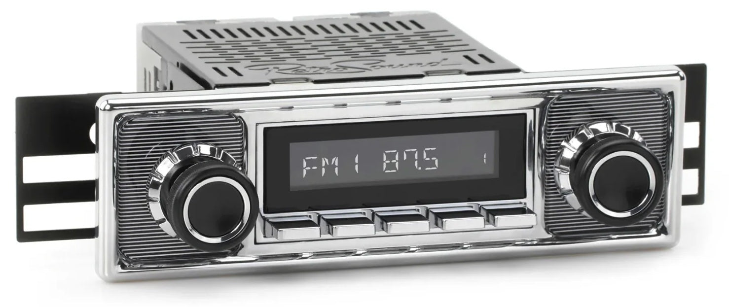 RetroSound M1B-502-06-76 Euro Style Motor 1 Bluetooth Radio Pinstripe Chrome