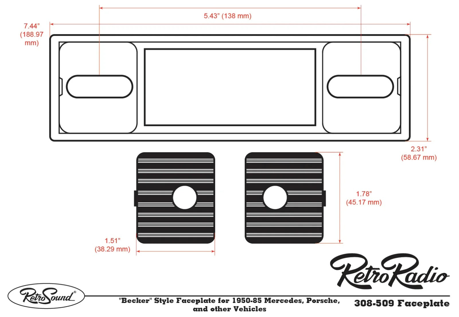 RetroSound M1B-502-06-76 Euro Style Motor 1 Bluetooth Radio Pinstripe Chrome