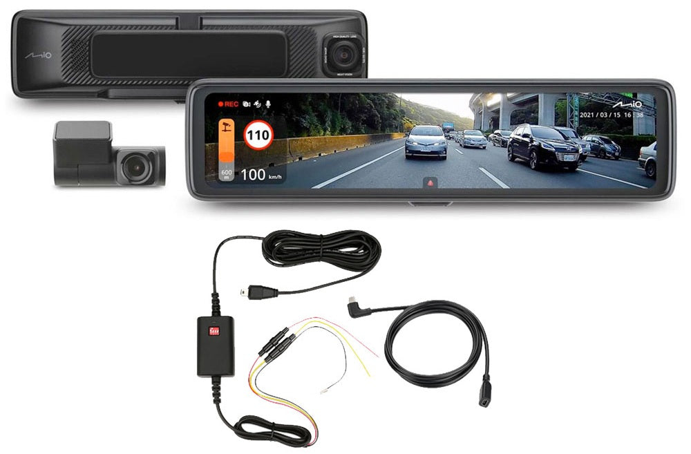 Mio MiVue R850T Front and Rear E-mirror Dash Cam with HDR Recording with Hardwiring Kit