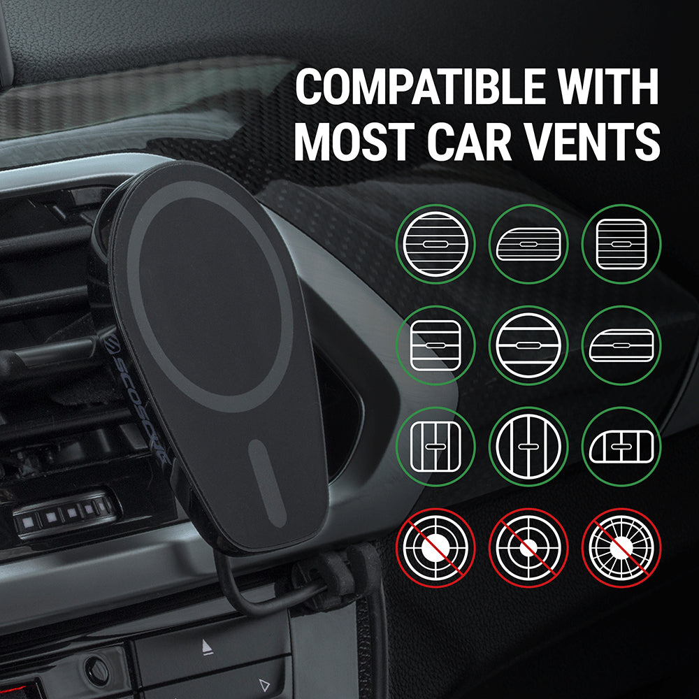 Scosche MPQ6DV-SP Magnetic Dash/Vent Mount Holder 15W Wireless Fast Car Charger Phone Stand
