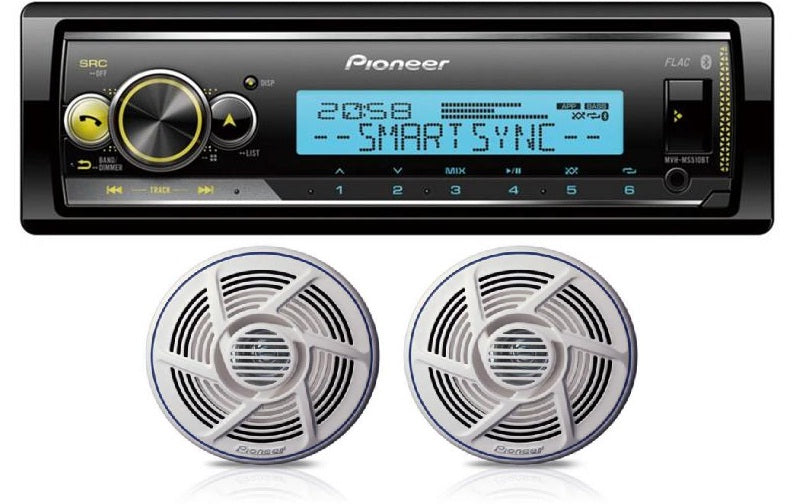 Pioneer MVH-MS510BT Marine Stereo with Bluetooth USB and iPhone Android Control + Pioneer TS-MR1600 Marine Speakers