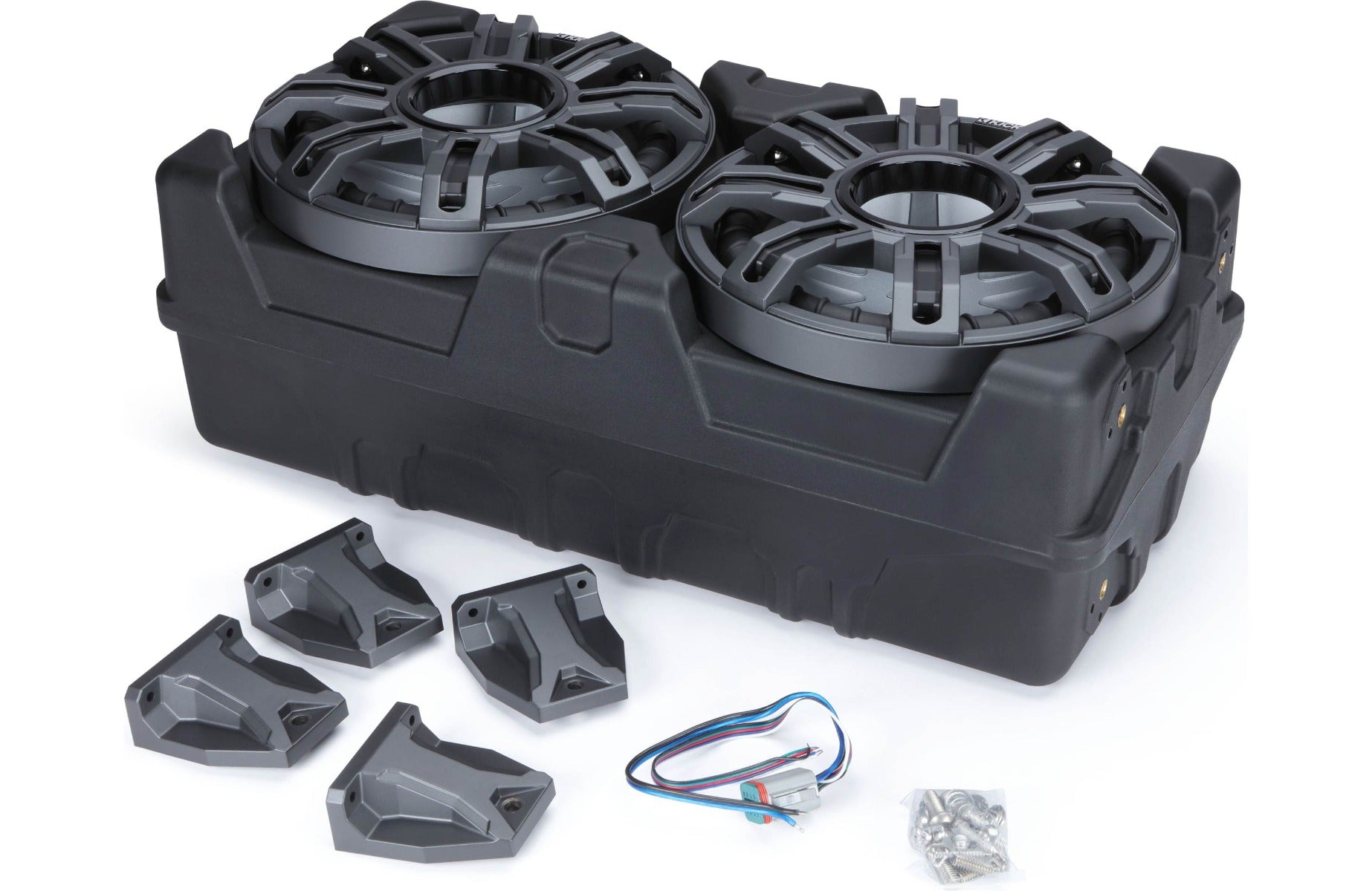 Kicker 51MWLE104 Weatherproof sealed enclosure with one 10" 4-ohm marine subwoofer and one 10" passive speaker