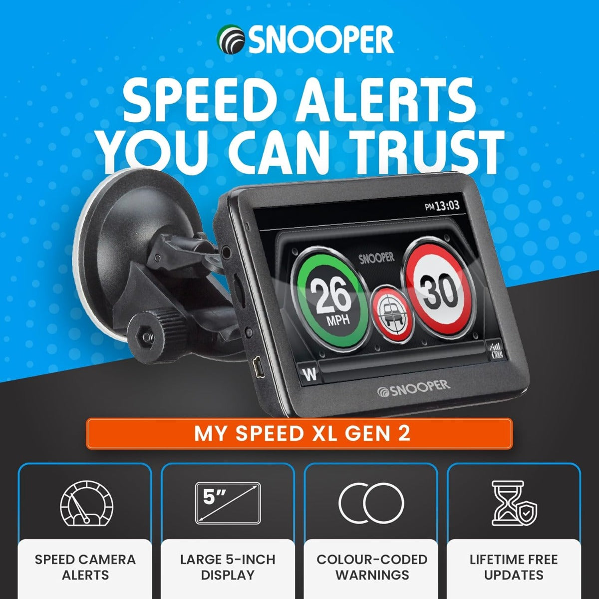 Snooper S5100-MYS XL G2 Speed limits and Speed Camera Alerts