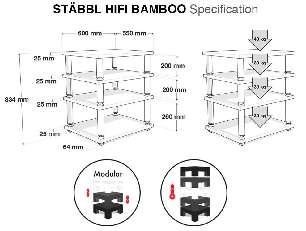 Norstone STABBL 4 Shelf Premium Hi-Fi Rack in Bamboo