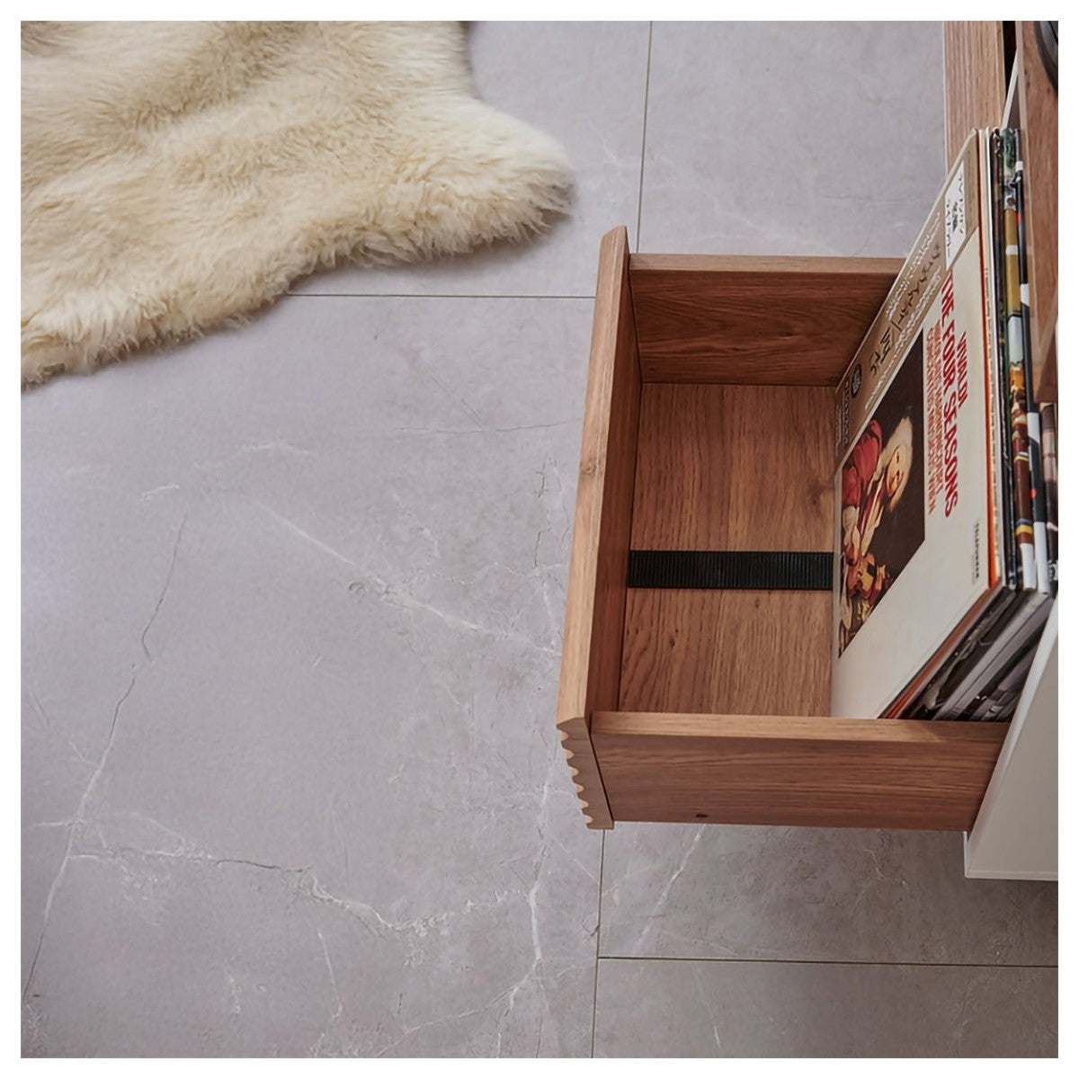 Norstone Oslo 800 Vinyl Storage Cabinet with Turntable Shelf - White Oak