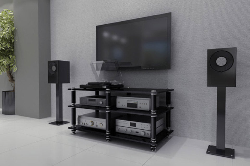Norstone STABBL 3 Shelf Premium TV Hi-Fi Rack in Satin Black